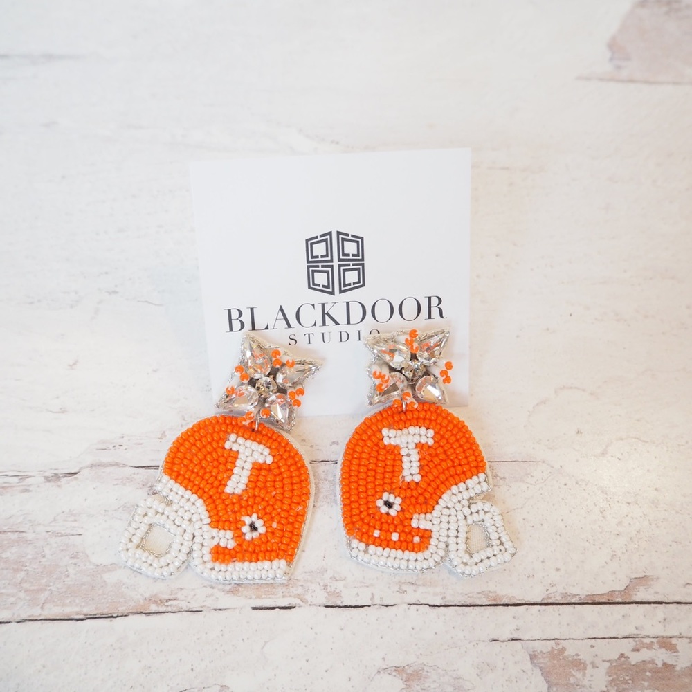 Beaded Tennessee Volunteers Game Day Collegiate Helmet Earrings Go Vols!